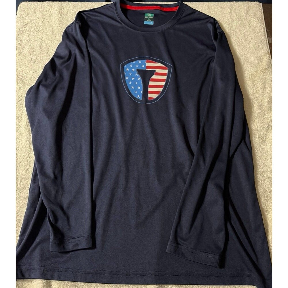 Pro Tour Men’s Performance Long Sleeve Shirt Size Large Black USA Flag Shield Lo